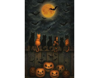 Scaredy Fence Cats Panel from Timeless Treasures, Sold by the Panel (2/3 Yd), CD-4236, 100% cotton, quilting weight