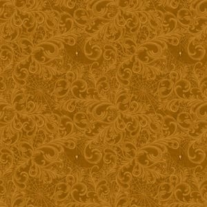 May include: A seamless fabric pattern featuring a deep mustard yellow background with intricate, tonal damask scrollwork and delicate spider web designs interspersed with small, subtle spiders hanging from thin, vertical silk threads.
