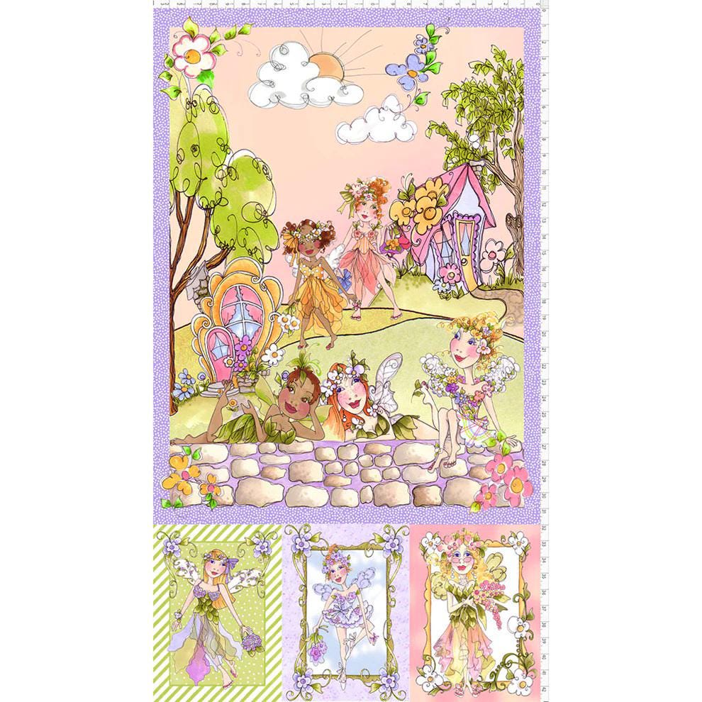 Quilting Fabric, 23" Long Panel, Loralie Designs, Fairy Hill Panel 692-651, 100% Cotton, Sold by the Panel