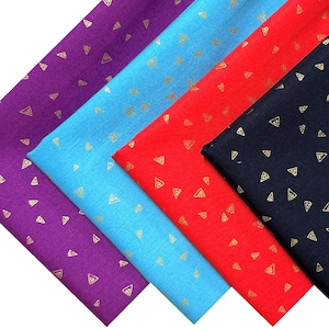 Quilting Fabric, Laurel Burch Fantasticats, Metallic Gold Triangle, Four 1/2-Yard Cuts, 2 Yards Total