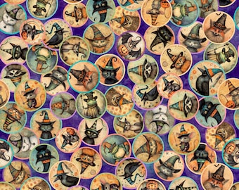 Witchypoo Animal Witch Medallions, Purple, from QT Fabrics, BTHY Sold by the half yard (continuous cut) and Fat Quarters, 31935-V