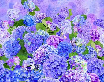 Quilting Fabric Panel, Timeless Treasures, Hydrangea Bliss #PANEL-CD1961-MULTI, Sold by the Panel, 23" X Width Of Fabric