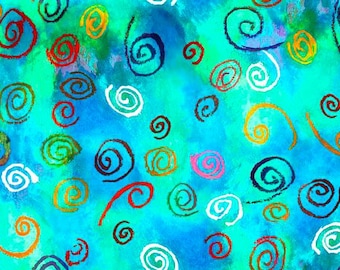 Delightful Dreams from QT Fabrics, 30511-B Twirls in Blue, BTHY (cut as continuous yardage from the bolt), and Fat Quarters, 100% cotton