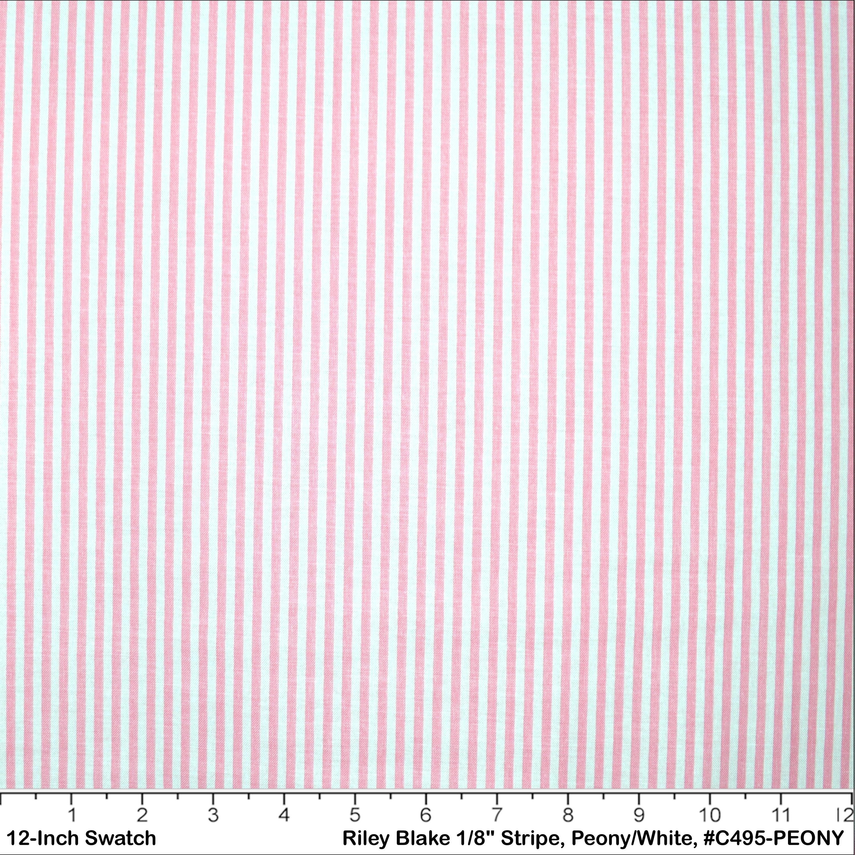 Quilting Fabric, by the 1/2 yard (cut as continuous), 1/8” Pink and White Stripe, Riley Blake Designs, Pattern #C-495-PEONY, 100% Cotton