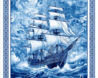 Quilting Fabric, QT Fabrics, Ocean Blues Feature Panel, Full Yard, Border along two edges, Style 30854-B