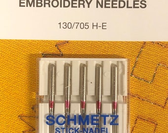 Schmetz Machine Embroidery Needles, Pack of 5, 130/705 H-SU (15x1, HAx1, SYS2020), Light Ball Point #1720, Available in Size 75/11 and 90/14