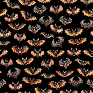 Quilting Fabric, by the Half Yard (cut as continuous), QT Fabrics, Jeepers Creepers Bats, Black, Style 31014-J