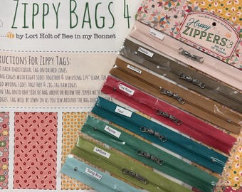 Lori Holt Zippy Bags4 Panel AND Happy Zippers3 from Riley Blake, Makes 8 zip bags, HD17370, 54 x 54" Lightweight Canvas fabric panel.