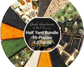 Selections from Dark Academia - HALF Yard Bundle,  15-Pieces, 7.5 Yards Total, from White Owl Textiles, #2026-07-26 15HY-BUNDLE, 100% Cotton