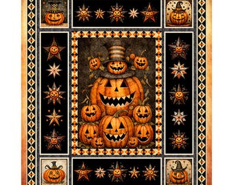 Jeepers Creepers Halloween Pumpkin fabric Panel, Sold by the Panel, Full Yard, 36" x 43", Style 31007-O