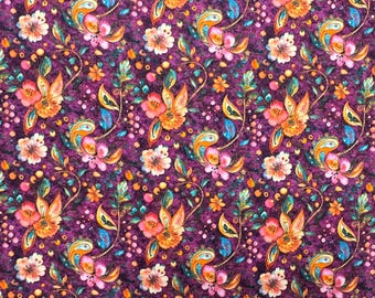 Fluttering Gardens Cotton Quilting Fabric from QT Fabrics, Butterfly Floral Paisley, Sangria, By the 1/2 Yard, 2600-31731-V, 100% Cotton