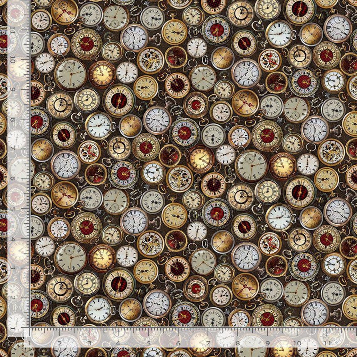 Down the Rabbit Hole Multi Packed Watches Quilting Fabric From Timeless ...