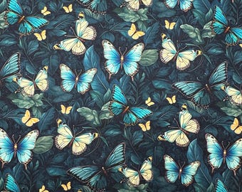 Quilting Fabric, by the 1/2 Yard (continuous cut), Timeless Treasures, Forest Whisper, BUG-CD-3689 Midnight, Butterflies, 100% Cotton