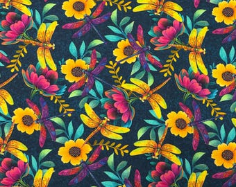 Luminous Haven fabric from Blank Quilting, features Colorful Dragonflies, Digital Print, Sold by the 1/2 Yard (cut as continuous), 4453-76