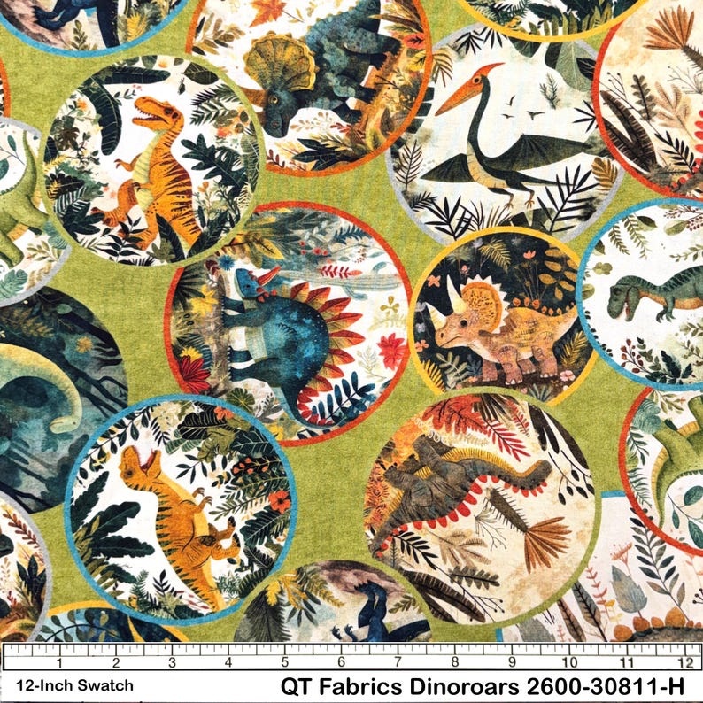 Dinoroars! Medallion Print, Cotton Quilting Fabric From QT Fabrics, by ...
