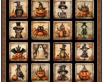 Jeepers Creepers Halloween Patches Panel, Sold by the Panel, Full Yard, 36" x Approx 8" Squares, Style 31008-J from QT Fabrics