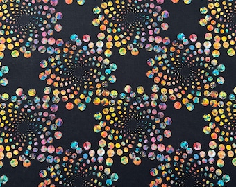 Bedazzled Spiraling Dots on Black from QT Fabrics, BTHY Sold by the Half Yard (cut as continuous) and Fat Quarters, 31125-J, 100% Cotton