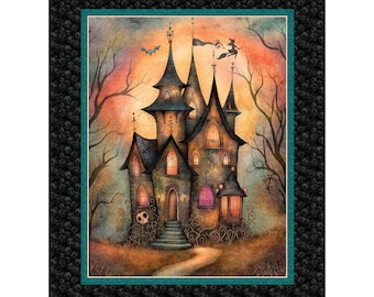 Witchypoo Haunted House Panel, full yard 36" long, 43" wide, from QT Fabrics, Halloween Fabric, 100% Cotton, 31933X