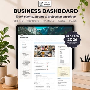 Notion Business Dashboard Template: Small Business Planner, Client & Project Manager, Finance Tracker, Solopreneurs, Founders