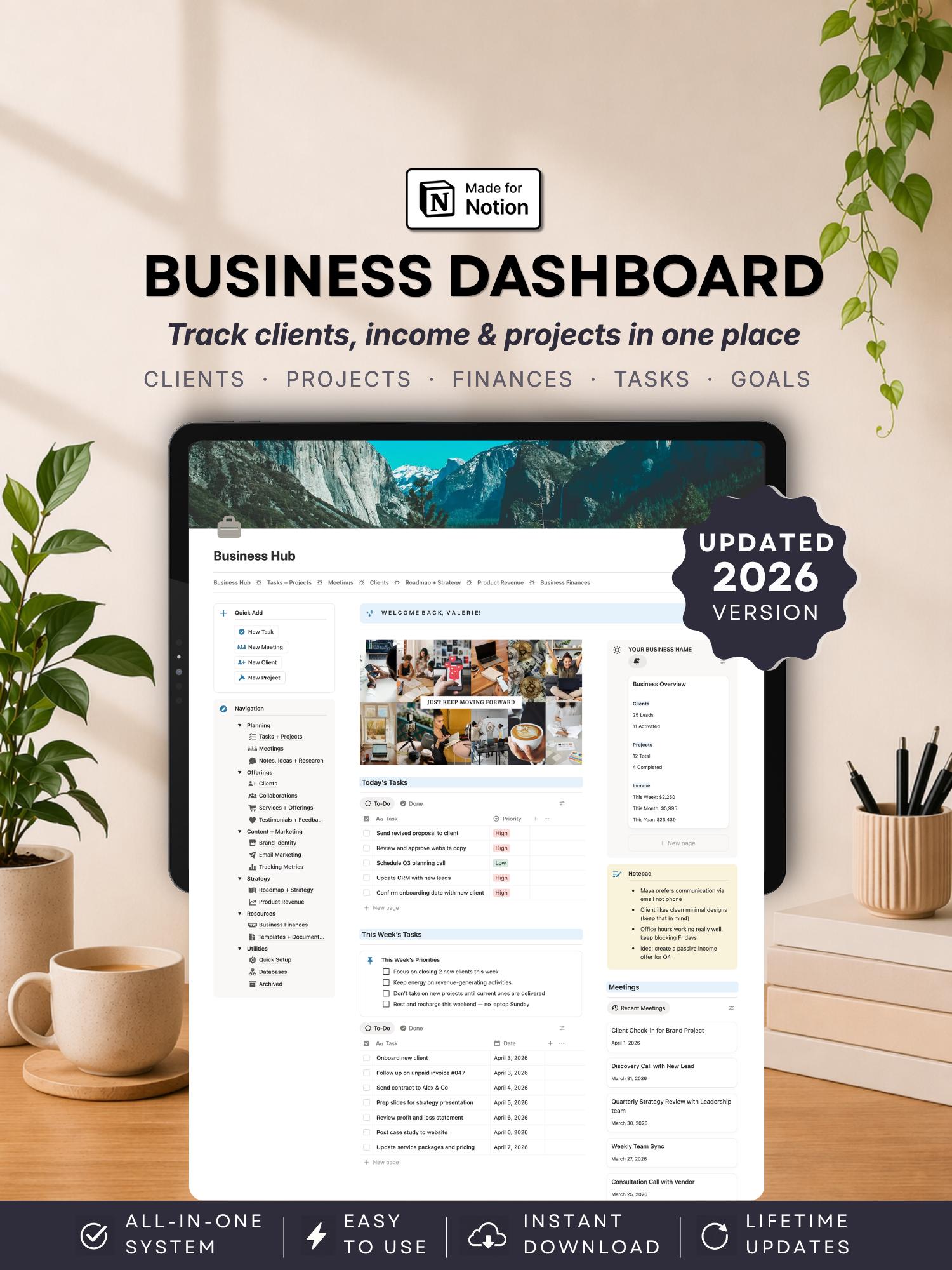 Notion Business Dashboard Template: Small Business Planner, Client ...