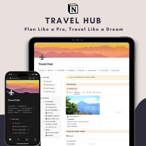 Travel Hub 2025 Notionテンプレート | 旅程と旅行トラッカー | 将来の旅行の計画、予算の追跡 | 旅行統計の表示 | 旅行ジャーナル | 12ページ