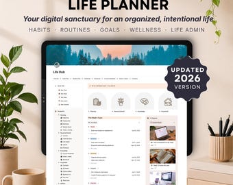 Notion Life Planner Template: Personal Dashboard, Goals & Habit Tracker, Project Management, Daily + Weekly Planning