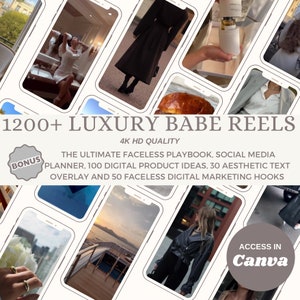 1200+  Luxury Boss Babe Reels For Instagram and Tiktok, Minimalist Faceless Digital Marketing With Master Resell Rights, MRR/PLR, Canva