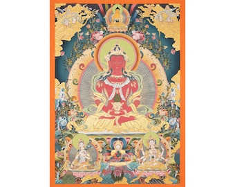 Traditional Himalayan Amitayus Artwork – Genuine Ground Mineral Pigment Thangka ( 76 x 53 ) cm