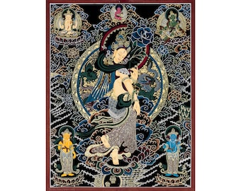 Arte Thangka de Tara Blanca: Obra de arte tibetana de guardianes pintada a mano
