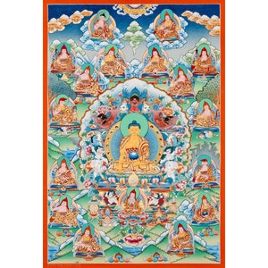 Tibetan 16 Arahats Thangka Painting: Hand-Painted Buddhist Art (76x50cm)
