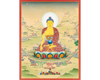 Handmade Shakyamuni Buddha Thangka – Tibetan Art of the Enlightened One | Original | Wall-Decor | Hand-Made | Buddhist Thangka - B07396
