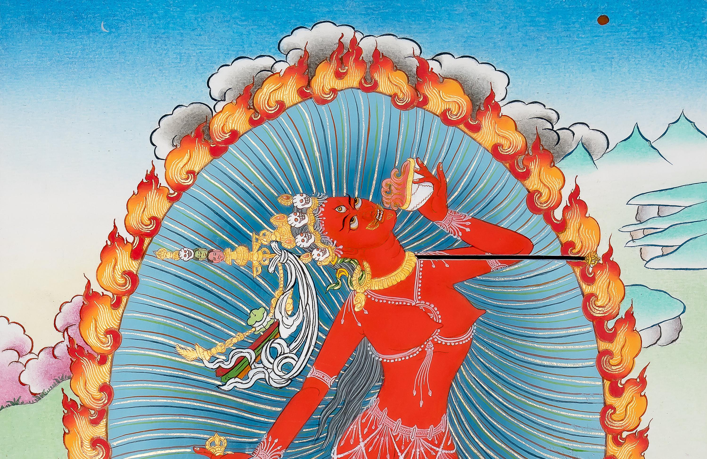 ヴァジュラヨーギニ・タンカ｜手描きの仏教ダキニ｜内なる炎、明晰さ