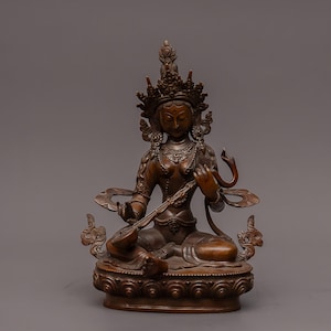 Handcrafted Saraswati Brass Statue – Sacred Hindu Goddess Sculpture for Wisdom and Arts | Hindu Statue | Saraswati Statue-U00041