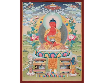 Amitabha Buddha Thangka – Hand-Painted Himalayan Buddha of Infinite Life and Peace