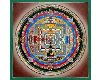 Hand-Painted Kalachakra Mandala Thangka: Tibetan Buddhist Art