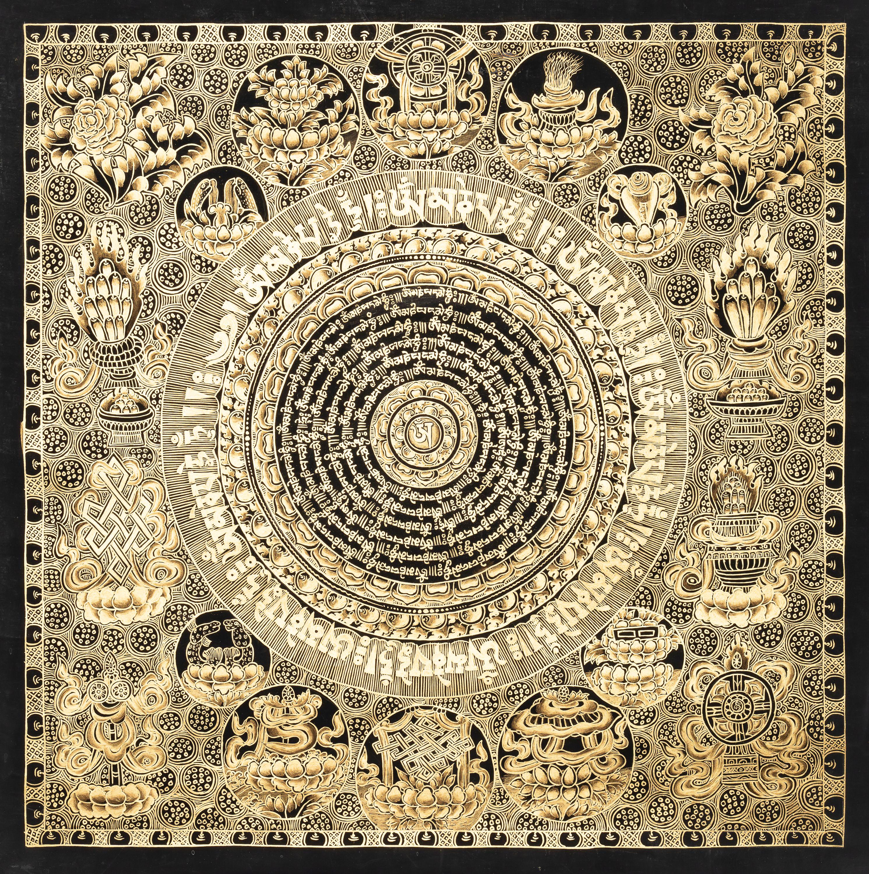 Authentic Mantra Mandala Thangka | Handmade Sacred Geometry of Mantras ...
