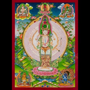 Avalokiteshvara Thangka: Traditional Tibetan Art with 24 Carat Gold