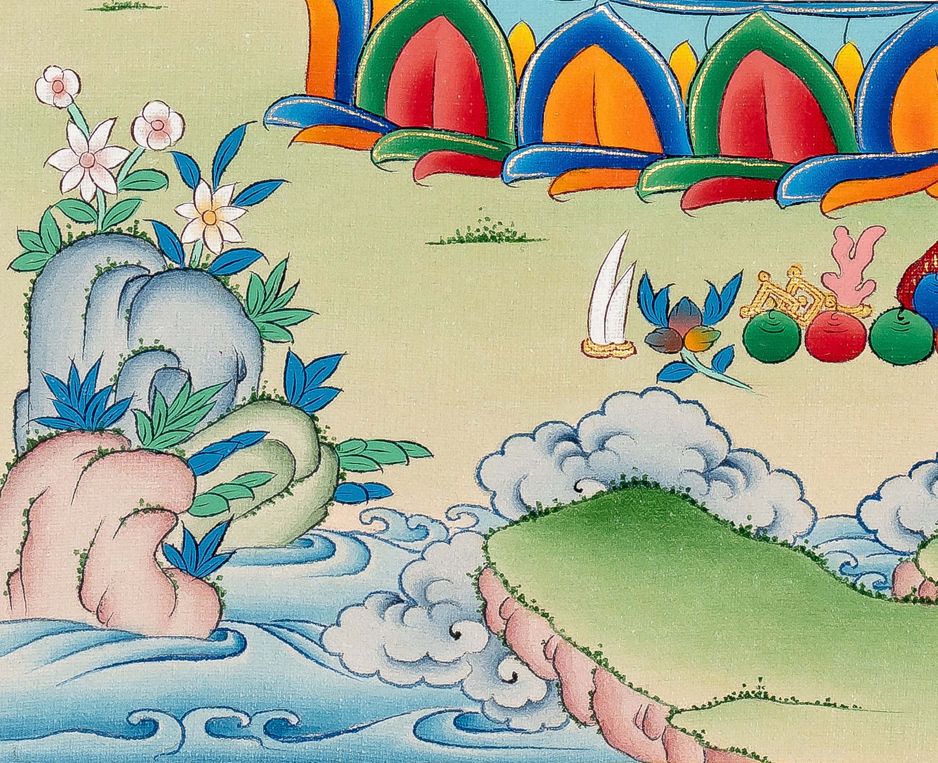 ドルジェ・センパ・タンカ絵画：チベット仏教美術、24K金、33 x 26 cm