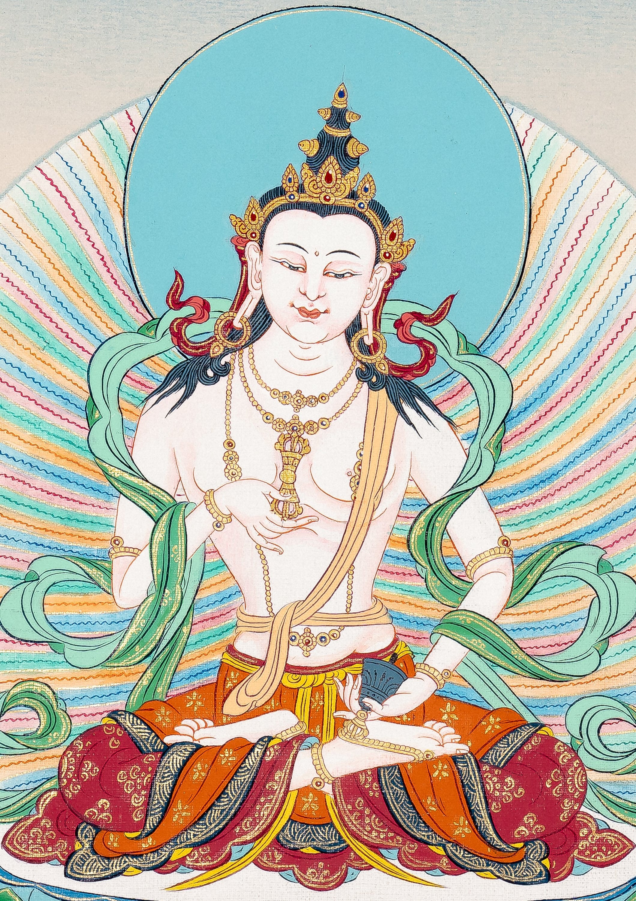 ドルジェ・センパ・タンカ絵画：チベット仏教美術、24K金、33 x 26 cm