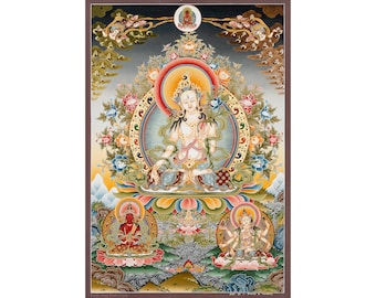 Thangka de Tara Blanca: Arte budista hecho a mano, encarnación de la longevidad