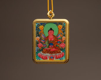 Amitabha Thangka Pendant – Handcrafted in Nepal for Pure Land Blessings-S06591