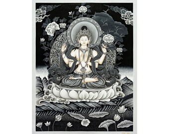 Thangka Chenrezig: Arte tibetano del bodhisattva, compasión y misericordia