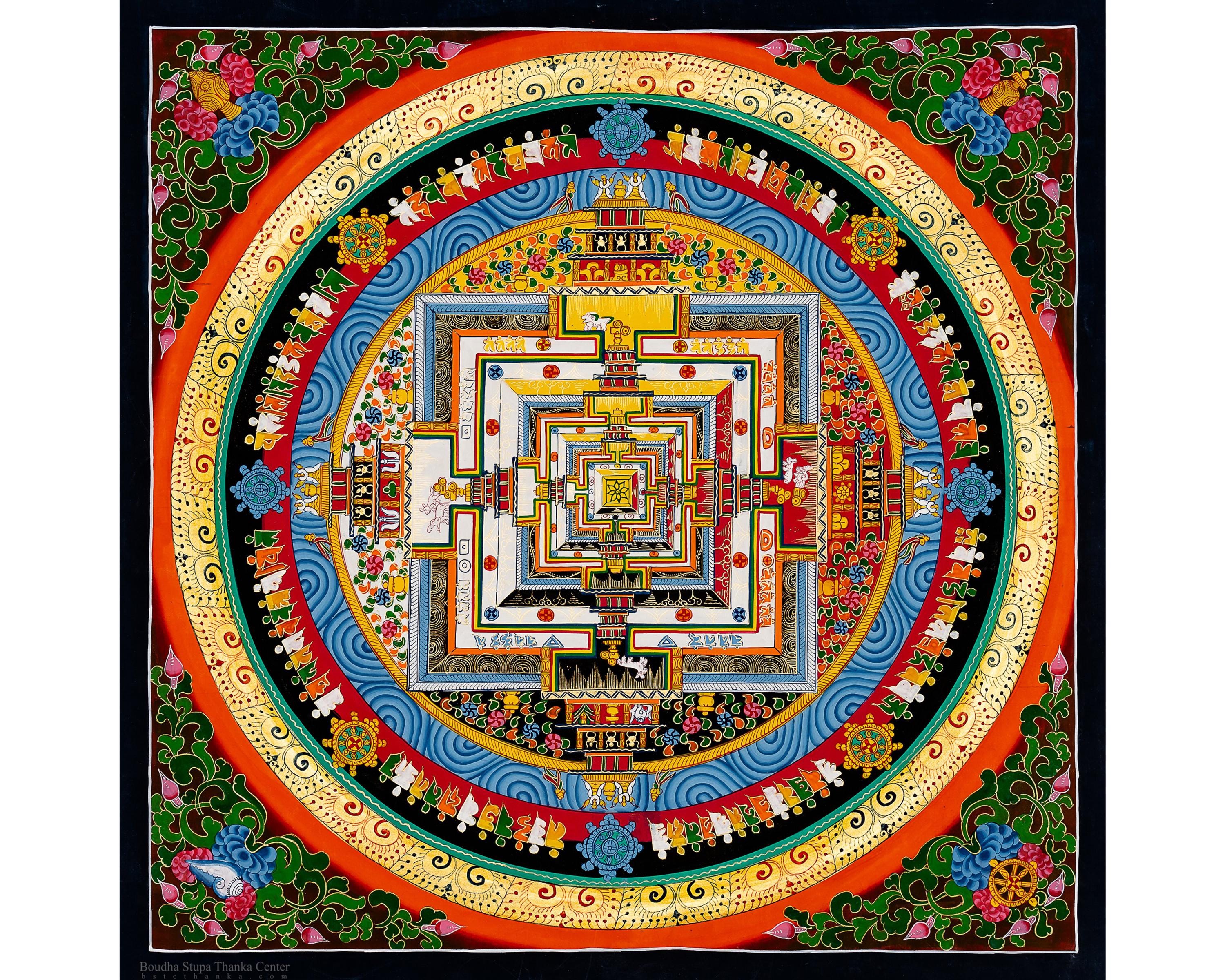 Handmade Kalachakra Mandala: Cotton Canvas Wall Decor with 24 Carat Gold