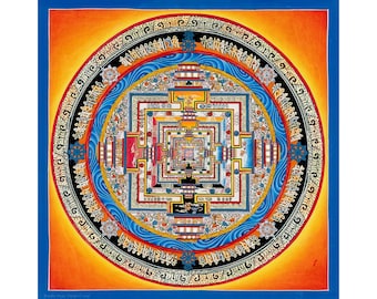 Handmade Kalachakra Mandala Art: Cotton Canvas with 24K Gold