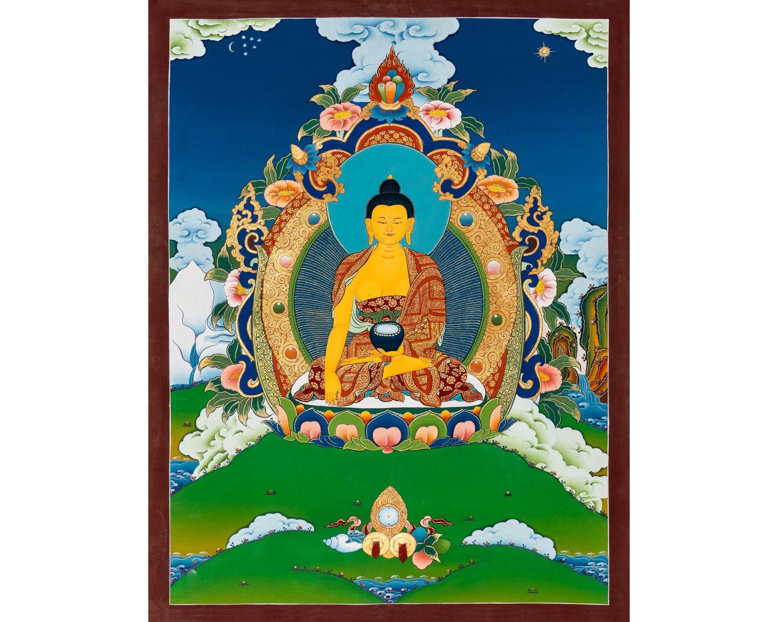 タンカアート 聖なるホワイトターラタンカアート - 伝統的なチベット仏教の瞑想の