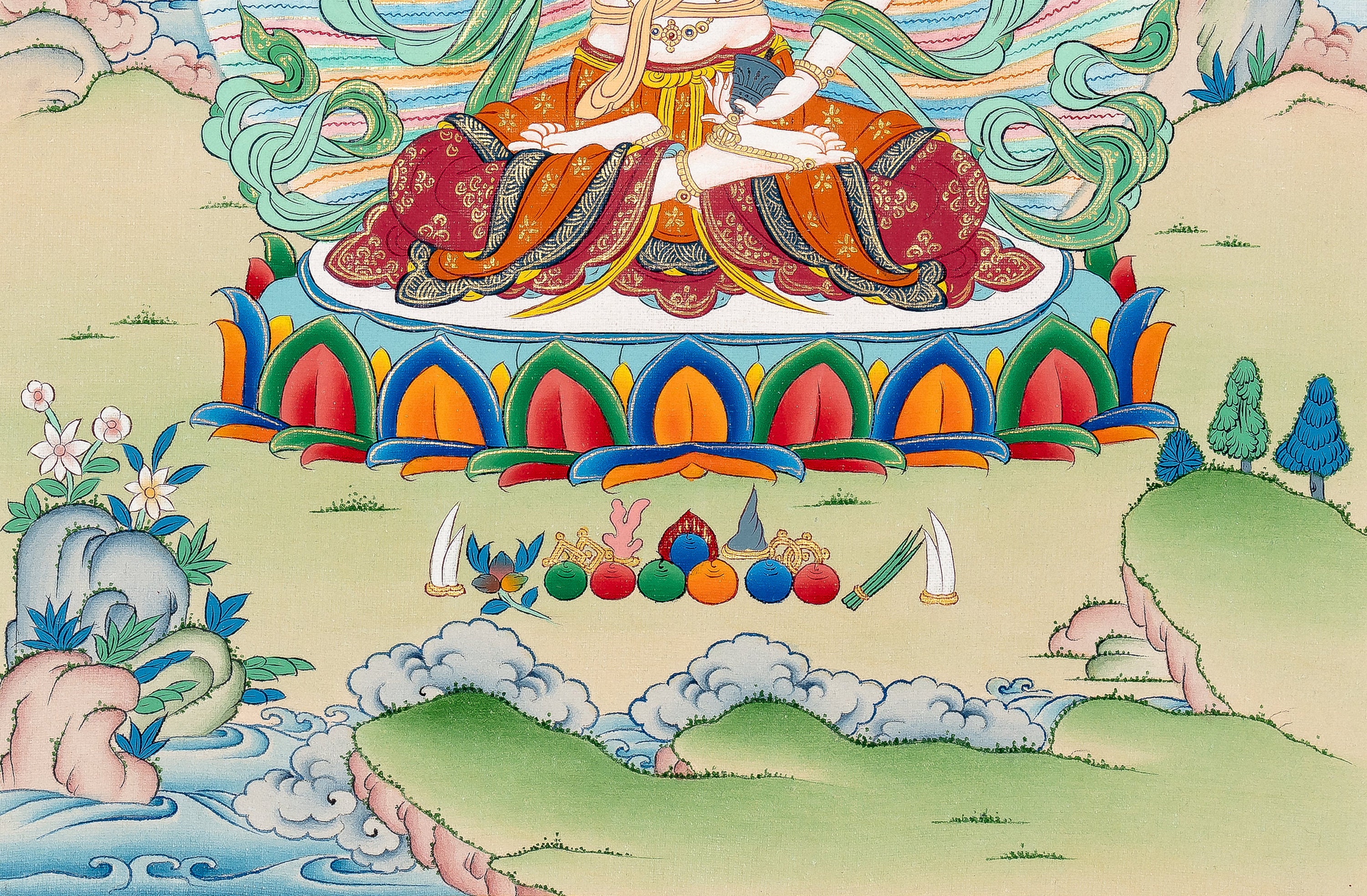 ドルジェ・センパ・タンカ絵画：チベット仏教美術、24K金、33 x 26 cm