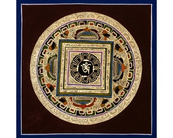 Black and Gold mandala, Handmade tibetan buddhist art from himalaya, Religious wall decor and meditation art yoga art -B02918