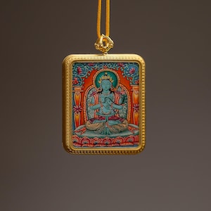 Vintage Green Tara Thangka Pendant – Handcrafted in Nepal for Blessings-A88381