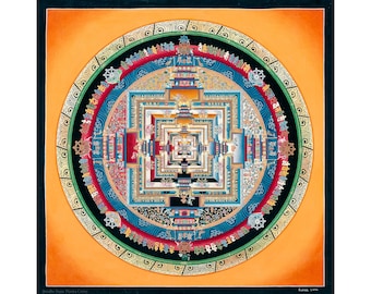 Mandala de Kalachakra hecho a mano: lienzo de algodón y oro de 24 quilates