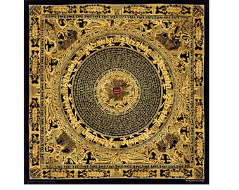Handmade Mantra Mandala Thangka: 24K Gold, Cotton Canvas (67x67cm)